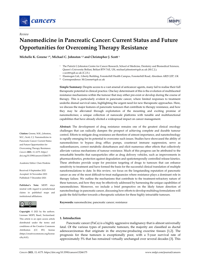 PDF) Nanomedicine in Pancreatic Cancer: Current Status and Future 