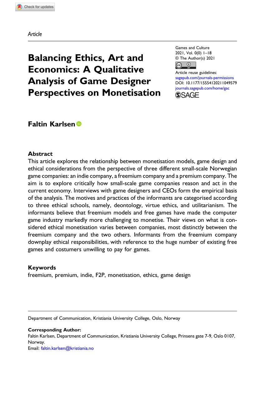 Video games payment model for ethical analysis