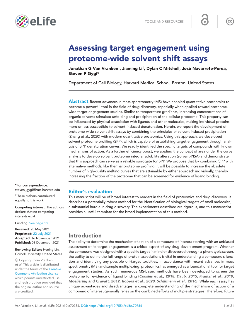 Solvent-Induced Protein Precipitation for Drug Target Discovery on the  Proteomic Scale