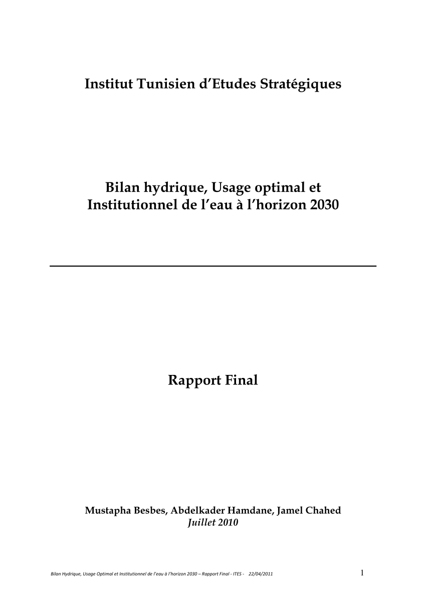 (PDF) Bilan hydrique, Usage optimal et Institutionnel de l'eau à l