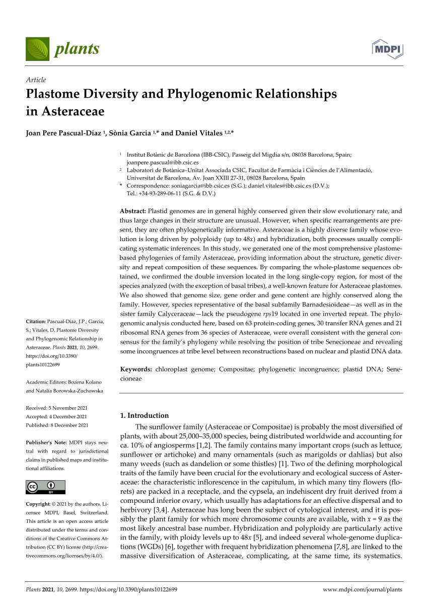 PDF) Plastome Diversity and Phylogenomic Relationships in Asteraceae