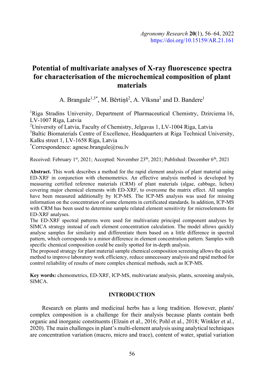 (PDF) Potential of multivariate analyses of Xray fluorescence spectra