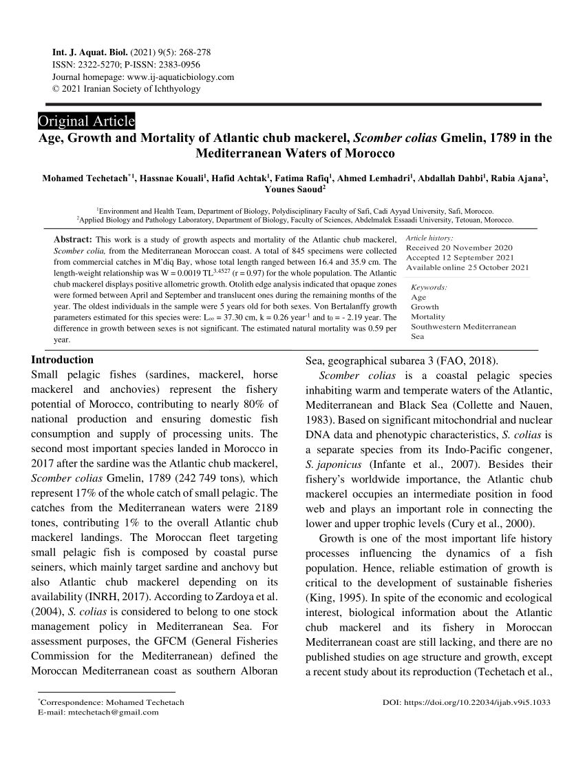 PDF) Original Article Age, Growth and Mortality of Atlantic chub