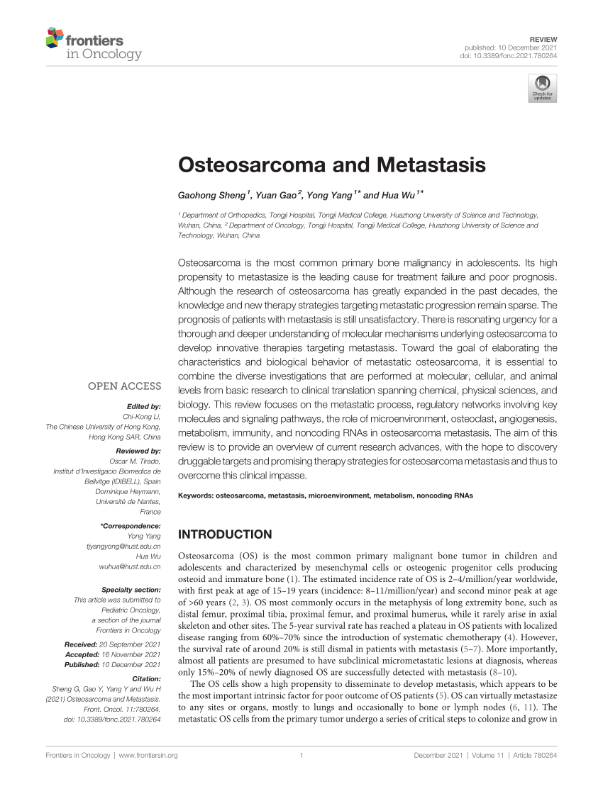 PDF) Osteosarcoma and Metastasis