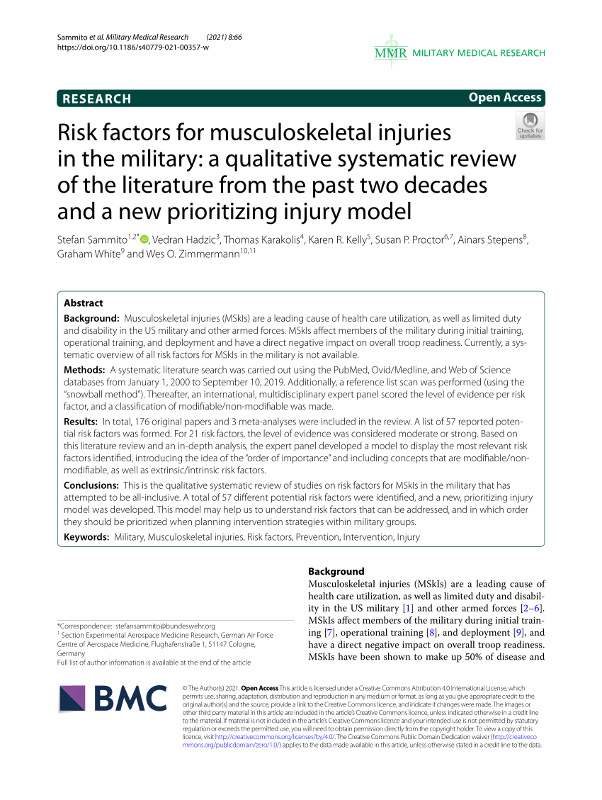 Pdf Risk Factors For Musculoskeletal Injuries In The Military A
