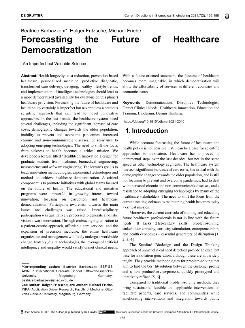 PDF Forecasting the Future of Healthcare Democratization