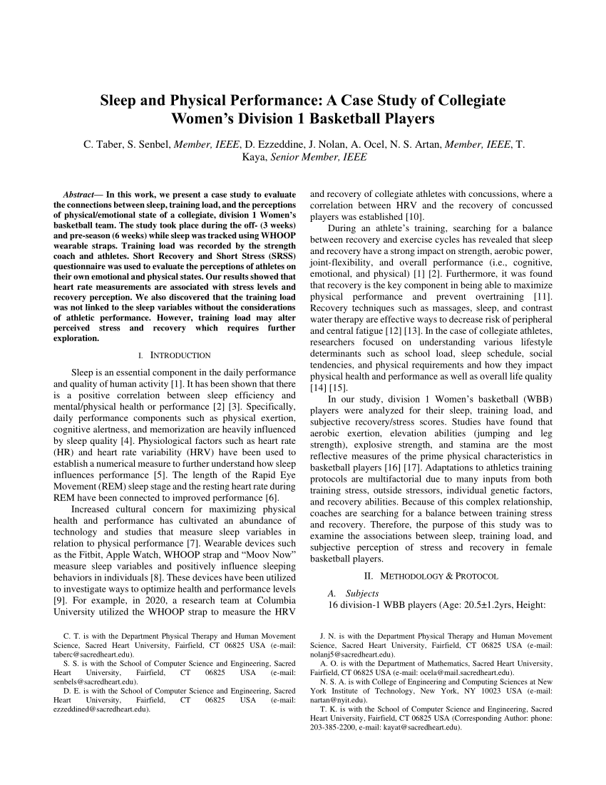 (PDF) Sleep and Physical Performance A Case Study of Collegiate Women