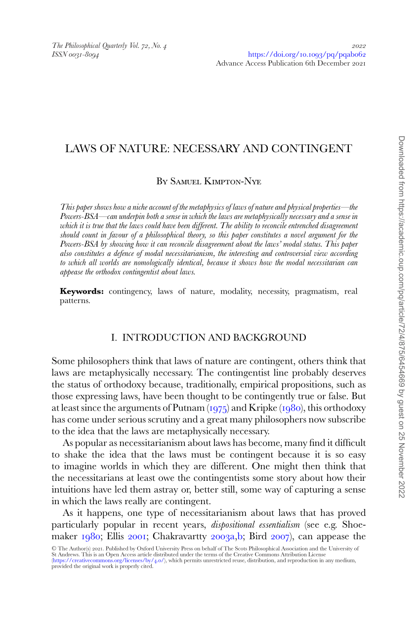 PDF) Laws of Nature: Necessary and Contingent
