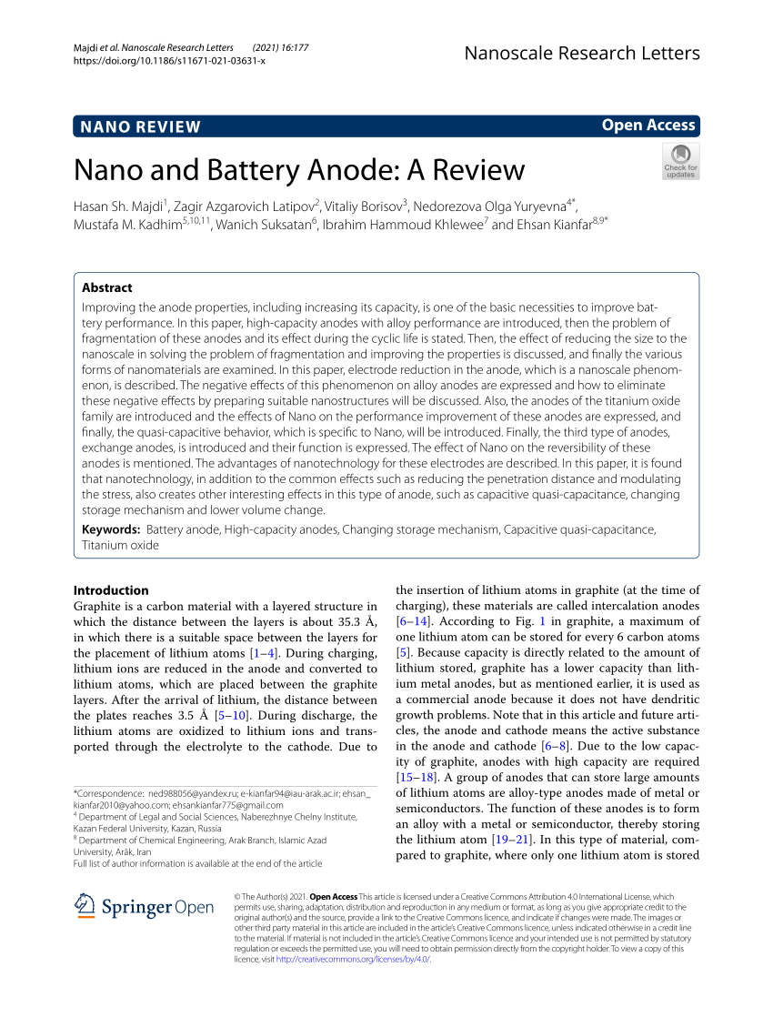 PDF Nano and Battery Anode A Review