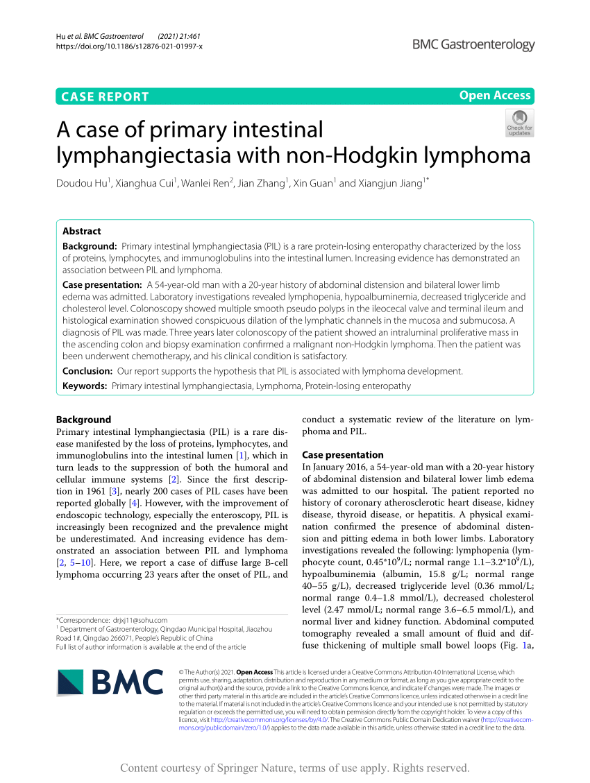 (PDF) A case of primary intestinal lymphangiectasia with nonHodgkin