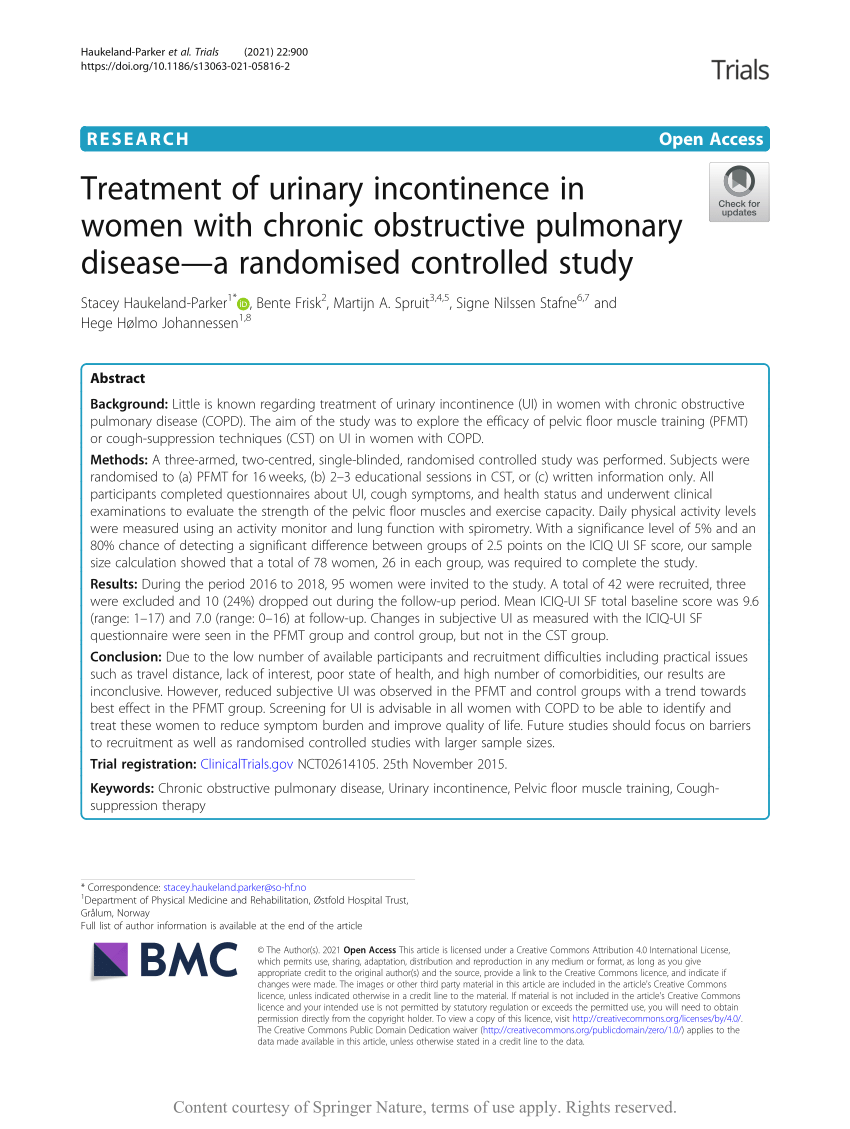 Treatment of urinary incontinence in women with chronic obstructive  pulmonary disease—a randomised controlled study, Trials