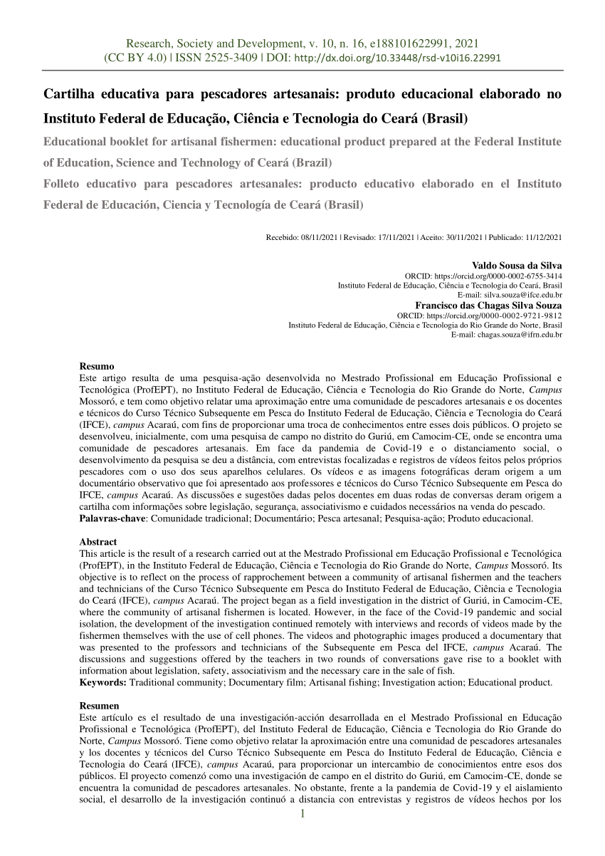 Pdf Cartilha Educativa Para Pescadores Artesanais Produto Educacional Elaborado No Instituto 9120