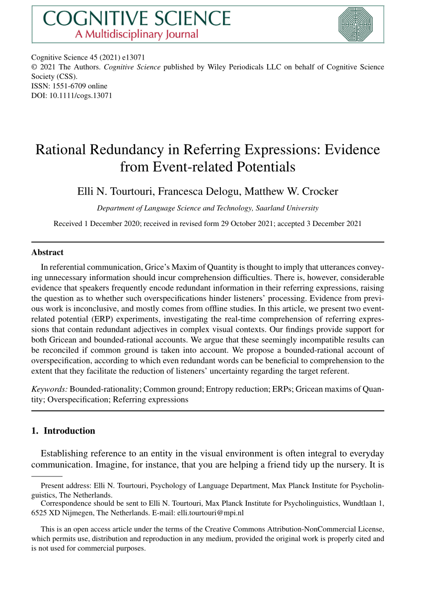 PDF) Rational Redundancy in Referring Expressions: Evidence from