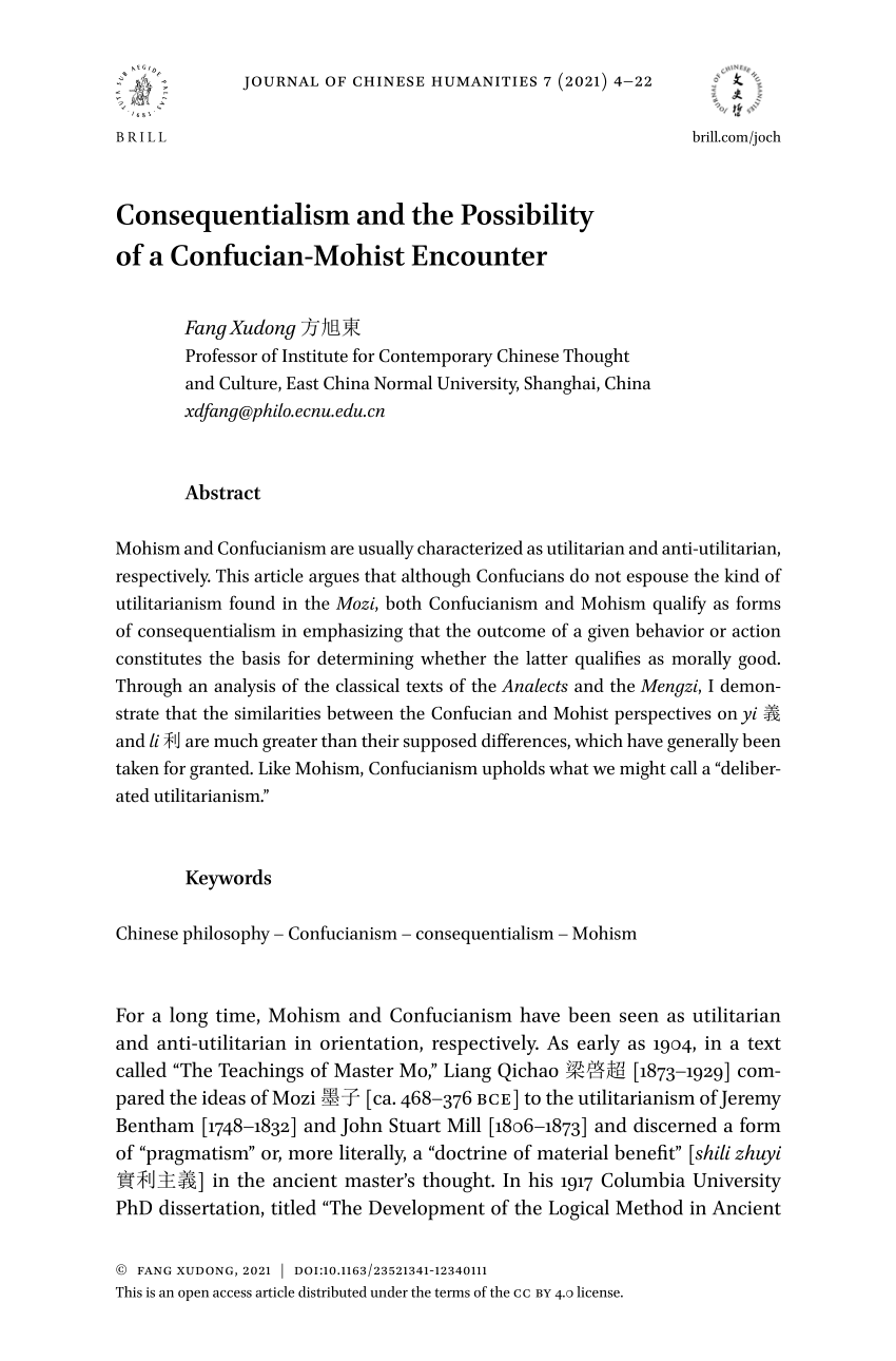 Pdf Consequentialism And The Possibility Of A Confucian Mohist Encounter