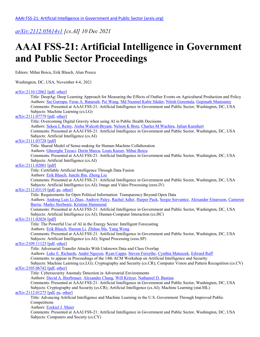 (PDF) AAAI FSS21 Artificial Intelligence in Government and Public