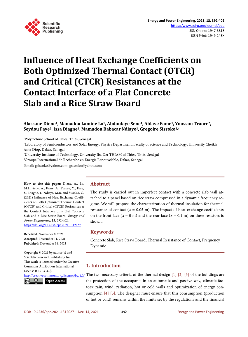 PDF] INFLUENCE OF THERMAL EXCHANGE COEFFICIENT ON THE HEAT RETENTION RATE  OF A CONCRETE WALL CONTIGUOUS TO A THERMAL INSULATION TOW-PLASTER