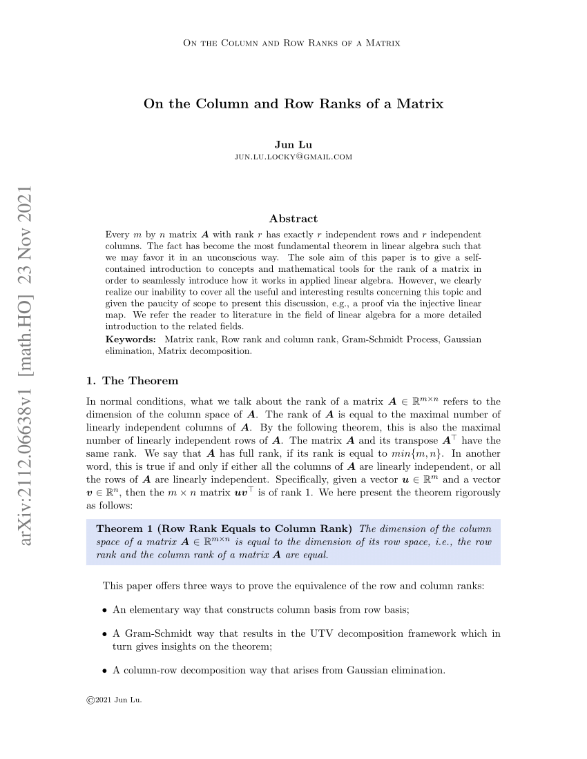 PDF On the Column and Row Ranks of a Matrix