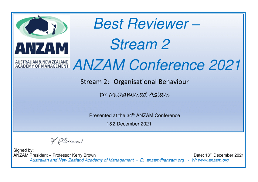 (PDF) Best Reviewer Award ANZAM Conference 2021