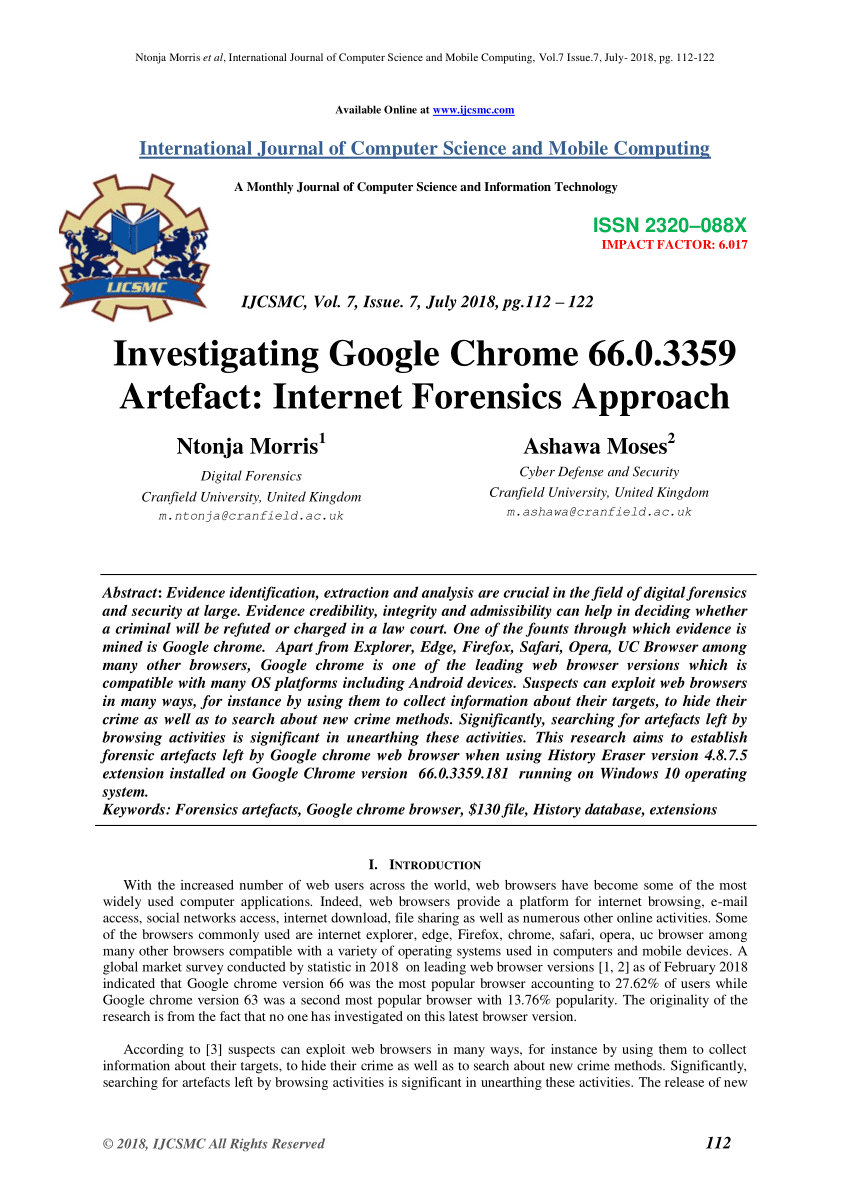 (PDF) Investigating Google Chrome 66.0.3359 Artefact