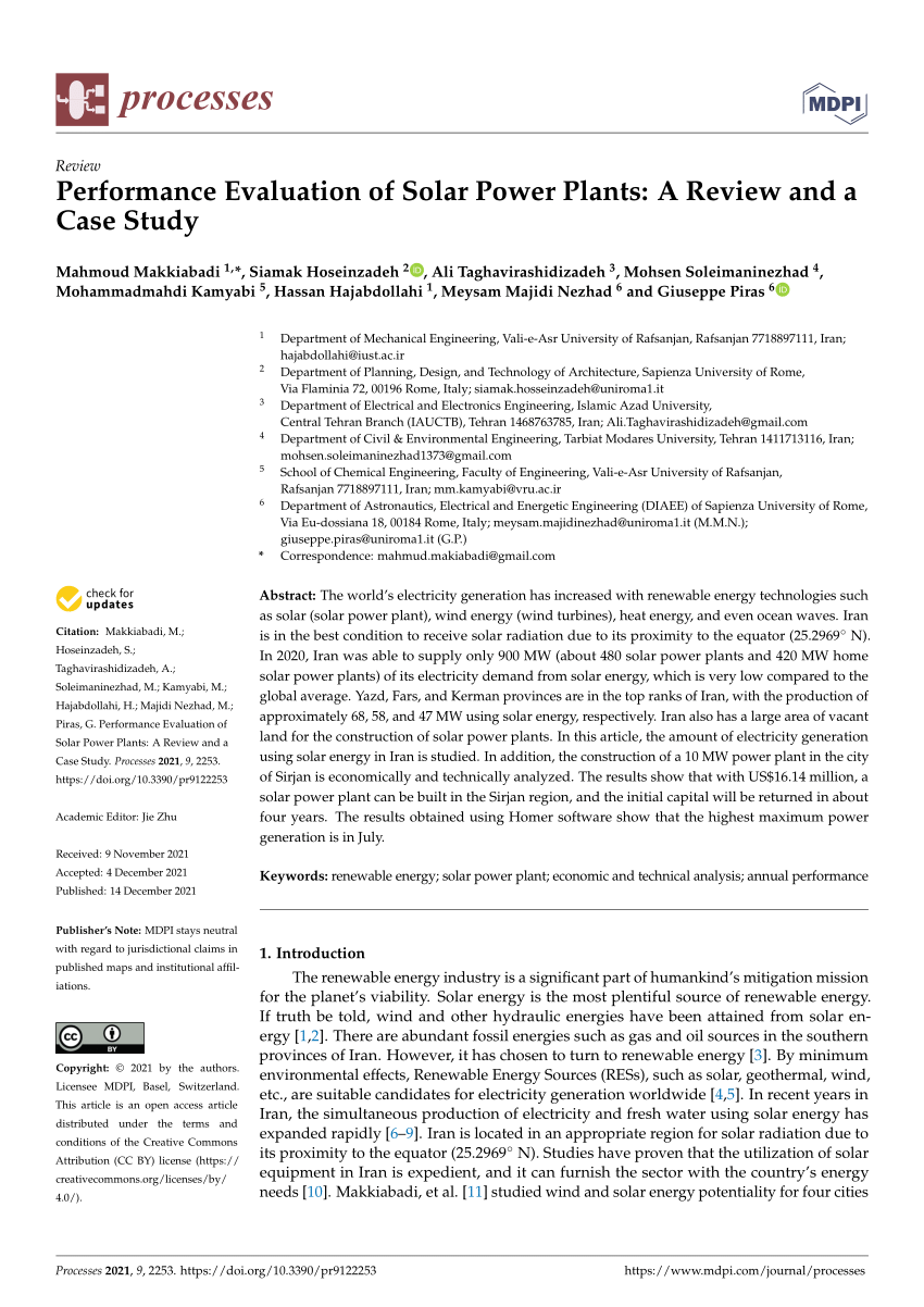 Pdf Performance Evaluation Of Solar Power Plants A Review And A Case Study