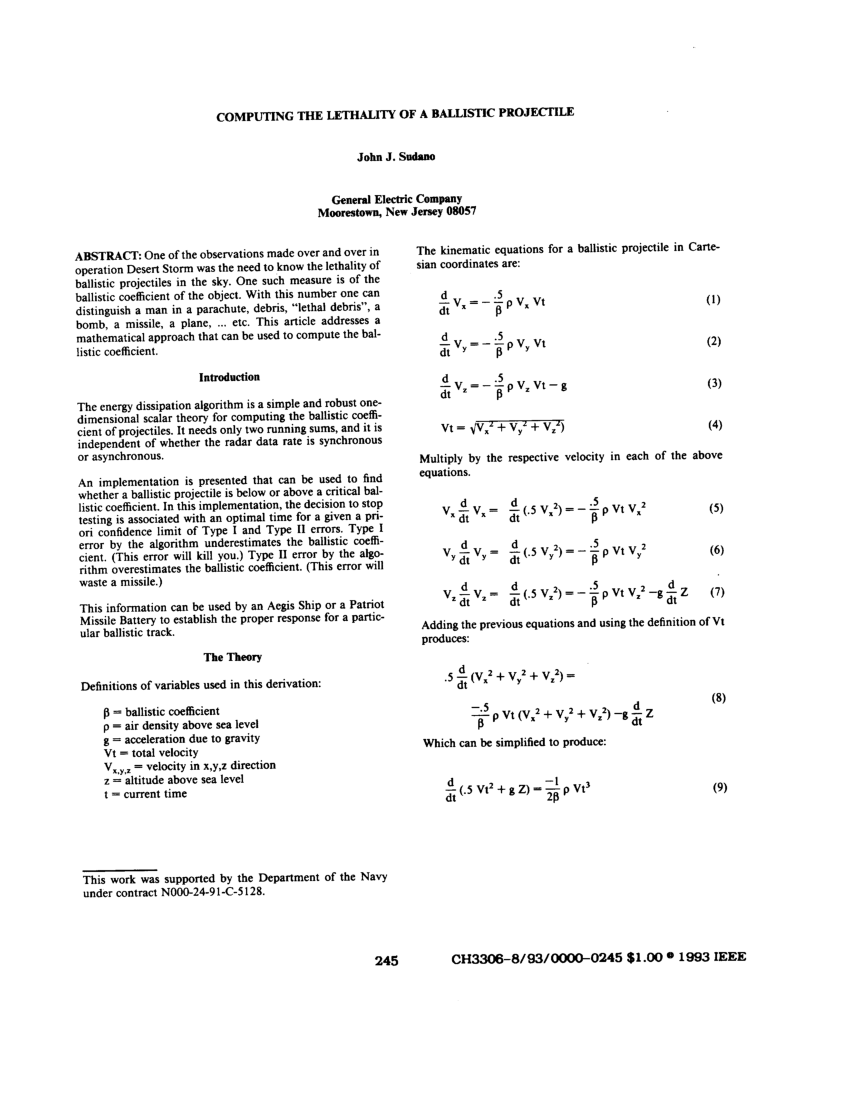 Pdf Computing The Lethality Of A Ballistic Projectile