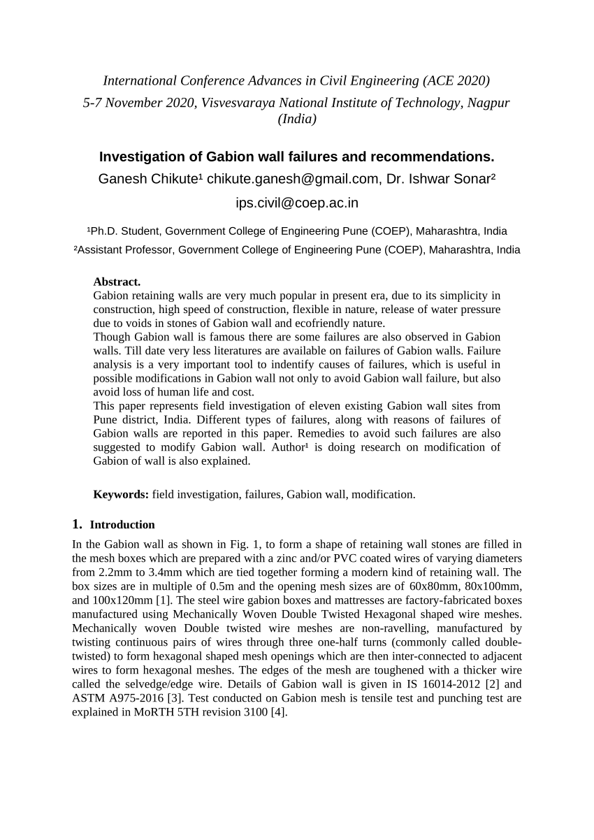 (PDF) Investigation of Gabion Wall Failures and