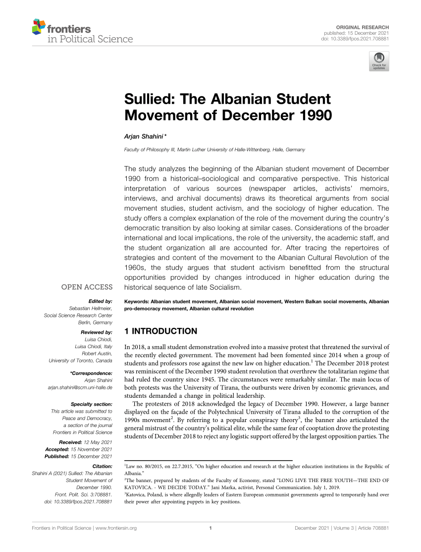 PDF) Sullied The Albanian Student Movement of December 1990