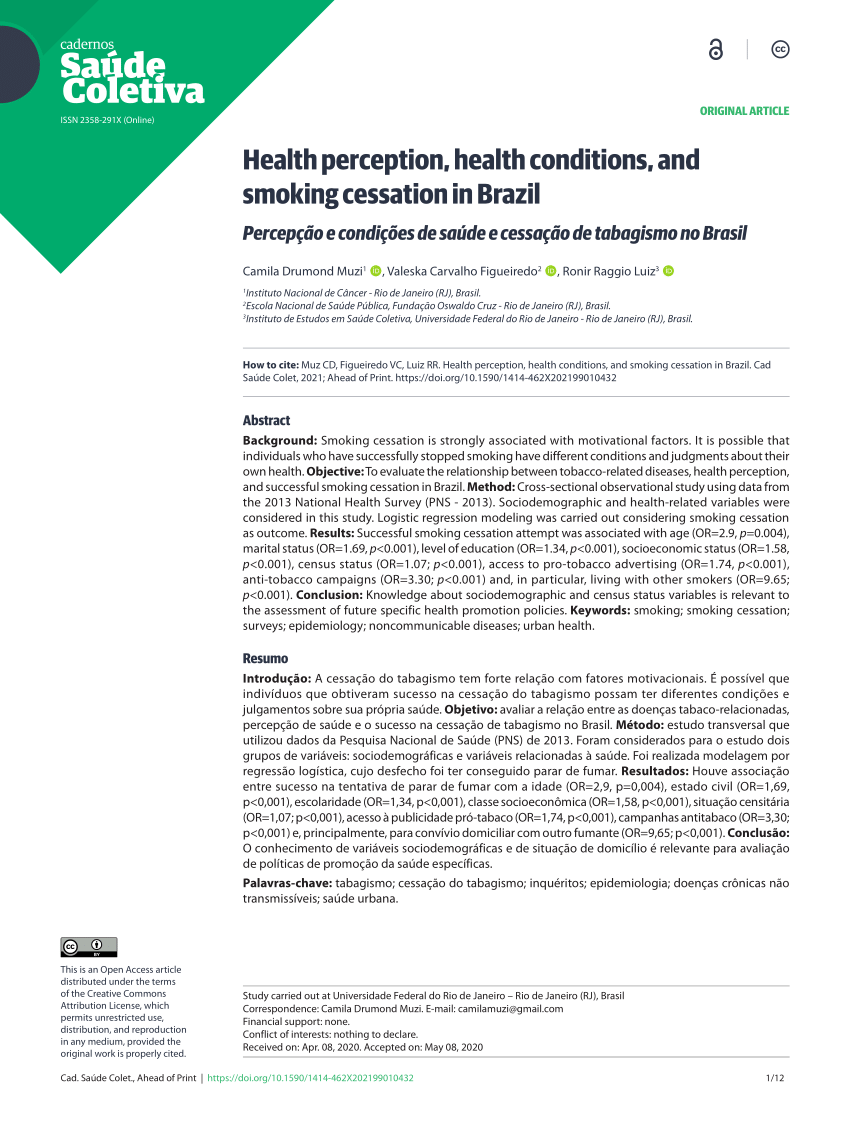 PDF) Differences in quality of life among older adults in Brazil according  to smoking status and nicotine dependence