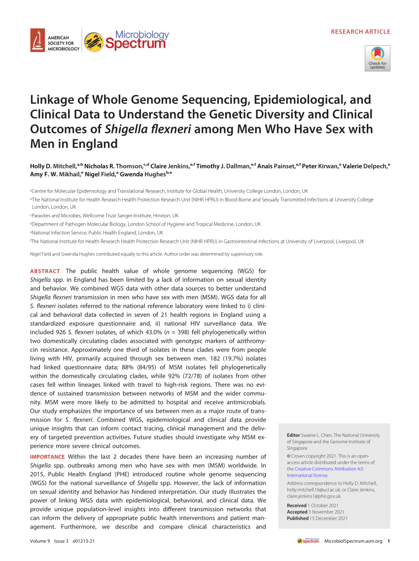PDF) Linkage of Whole Genome Sequencing, Epidemiological, and Clinical Data to Understand the Genetic Diversity and Clinical Outcomes of Shigella flexneri among Men Who Have Sex with Men in England photo