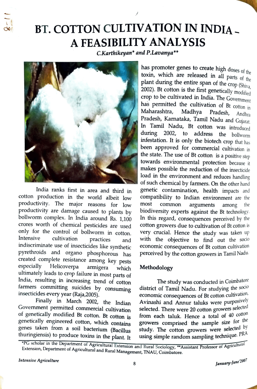 (PDF) Bt. Cotton Cultivation in India-A Feasibility Analysis.