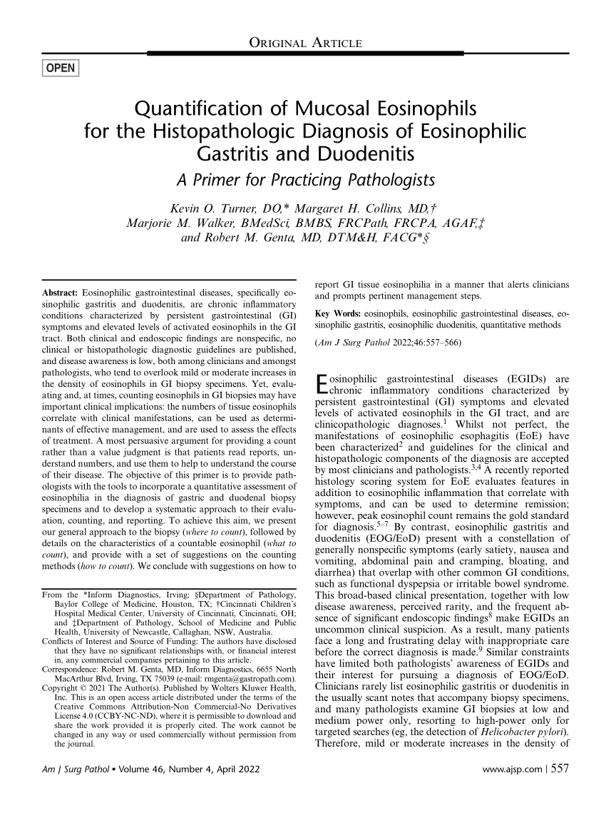 Pdf Quantification Of Mucosal Eosinophils For The Histopathologic Diagnosis Of Eosinophilic 