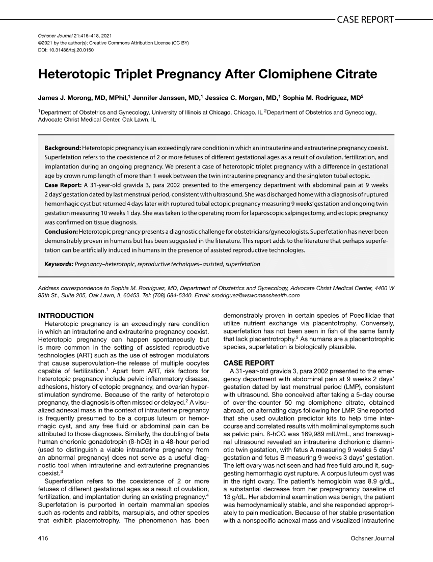 Pdf Heterotopic Triplet Pregnancy After Clomiphene Citrate