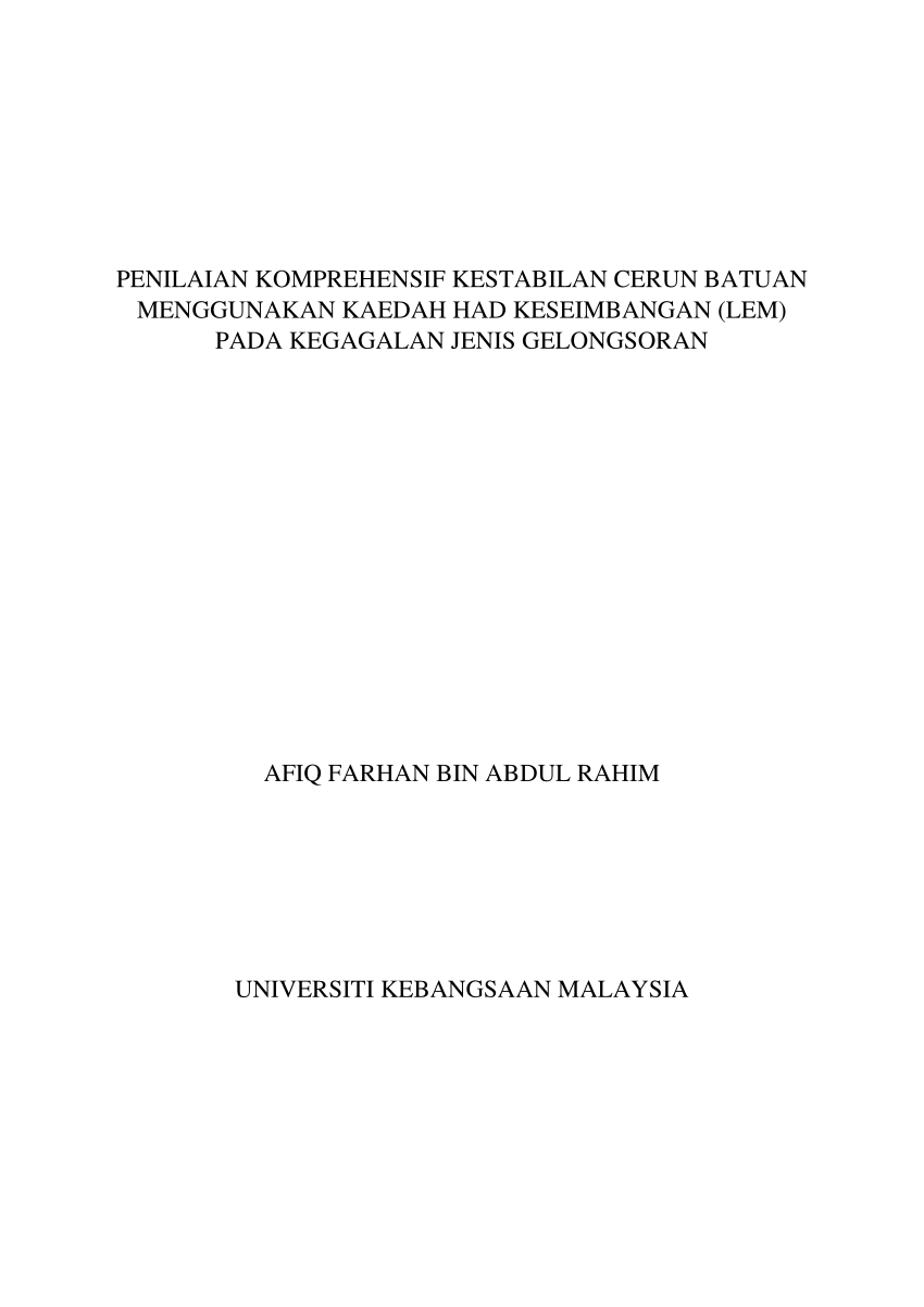 (PDF) Penilaian Komprehensif Kestabilan Cerun Batuan Menggunakan Kaedah ...