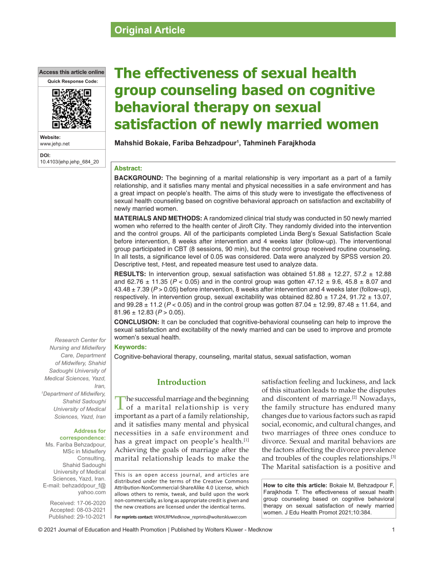 Pdf The Effectiveness Of Sexual Health Group Counseling Based On Cognitive Behavioral Therapy 