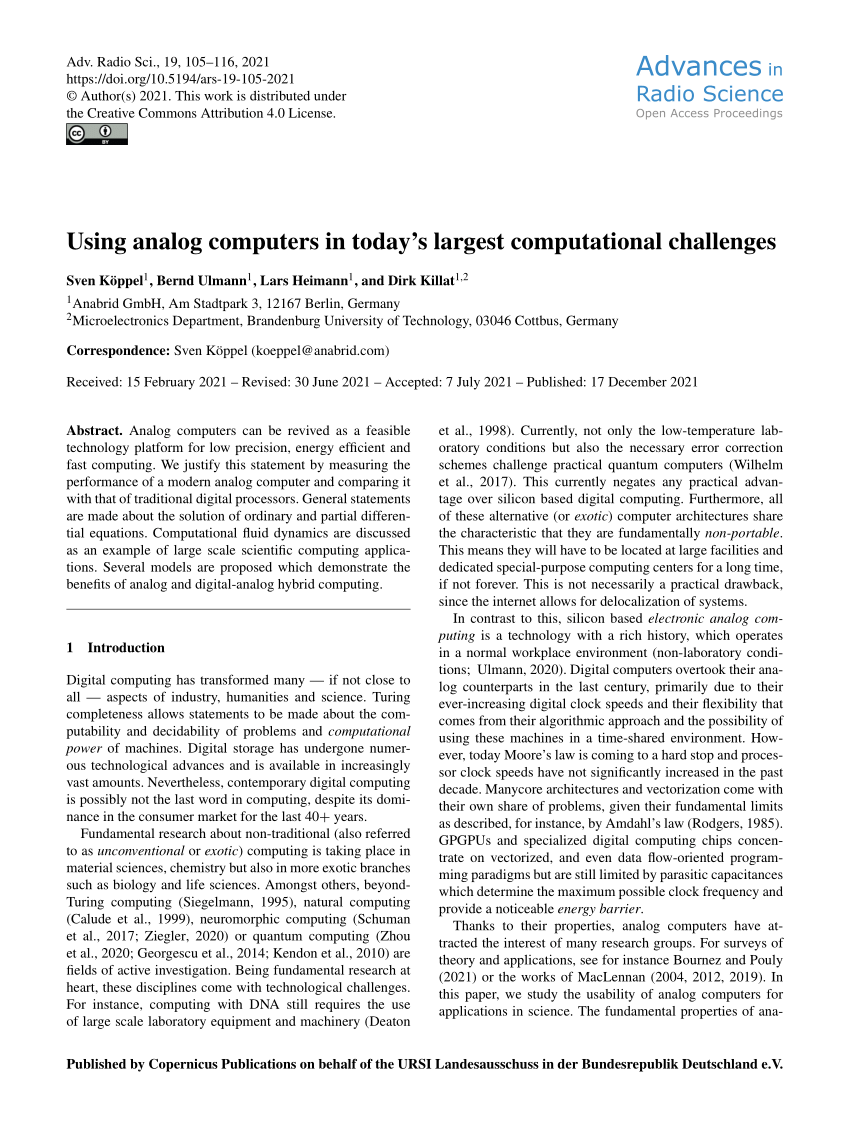 research paper on analog computer