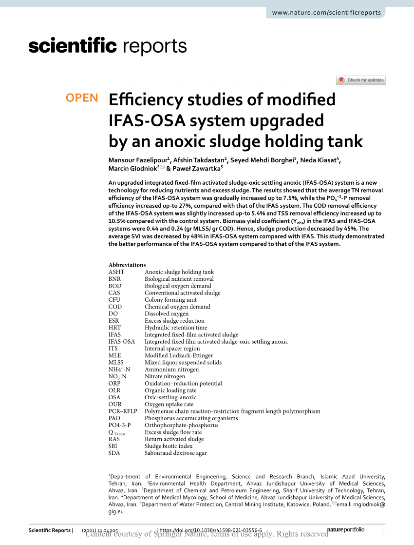 Efficiency studies of modified IFAS-OSA system upgraded by an