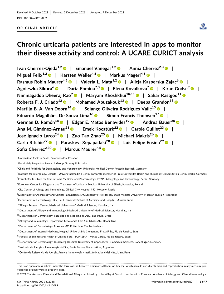 (PDF) Chronic urticaria patients are interested in apps to monitor