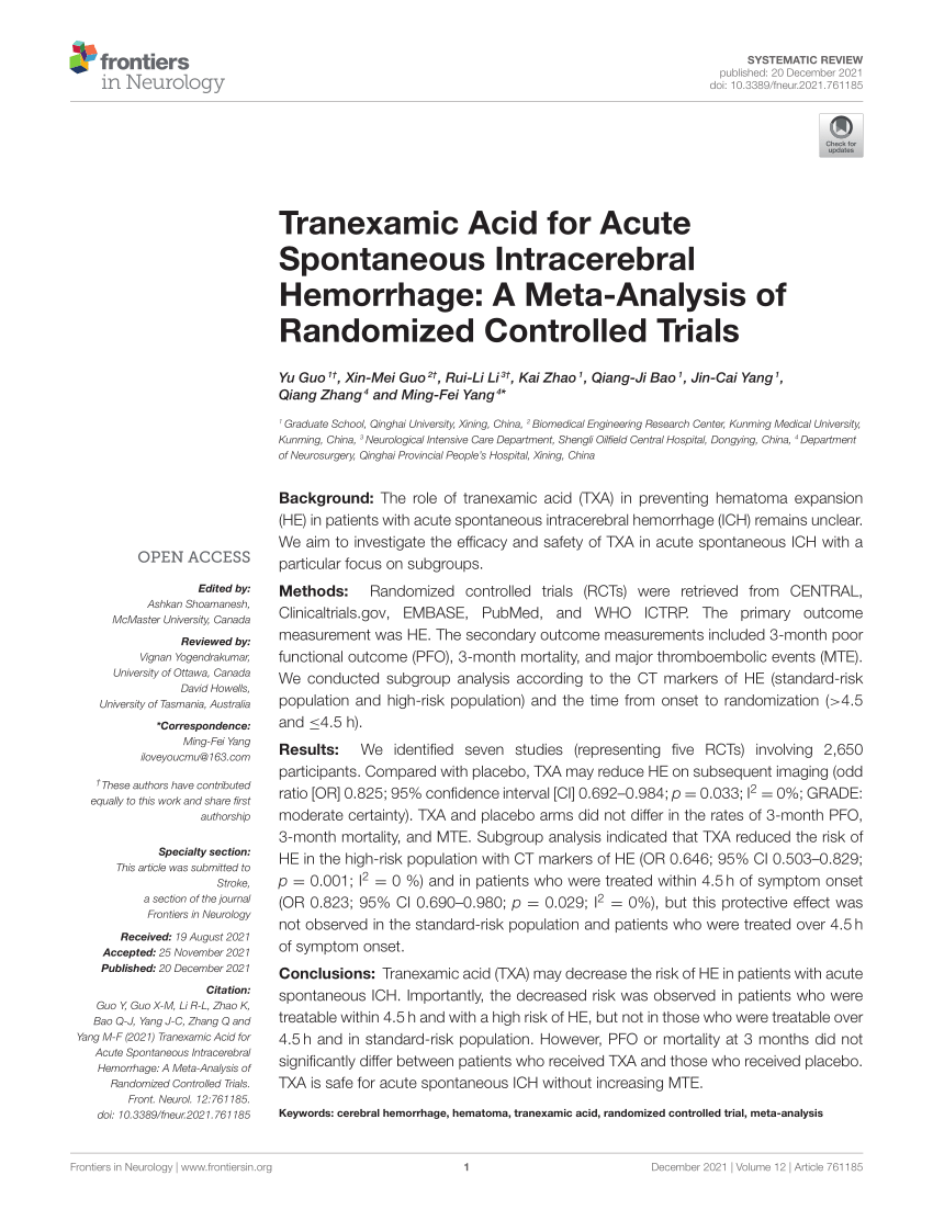 Tranexamic Acid for Intracerebral Hemorrhage in Patients on Non-Vitamin K  Antagonist Oral Anticoagulants (TICH-NOAC): A Multicenter, Randomized,  Placebo-Controlled, Phase 2 Trial
