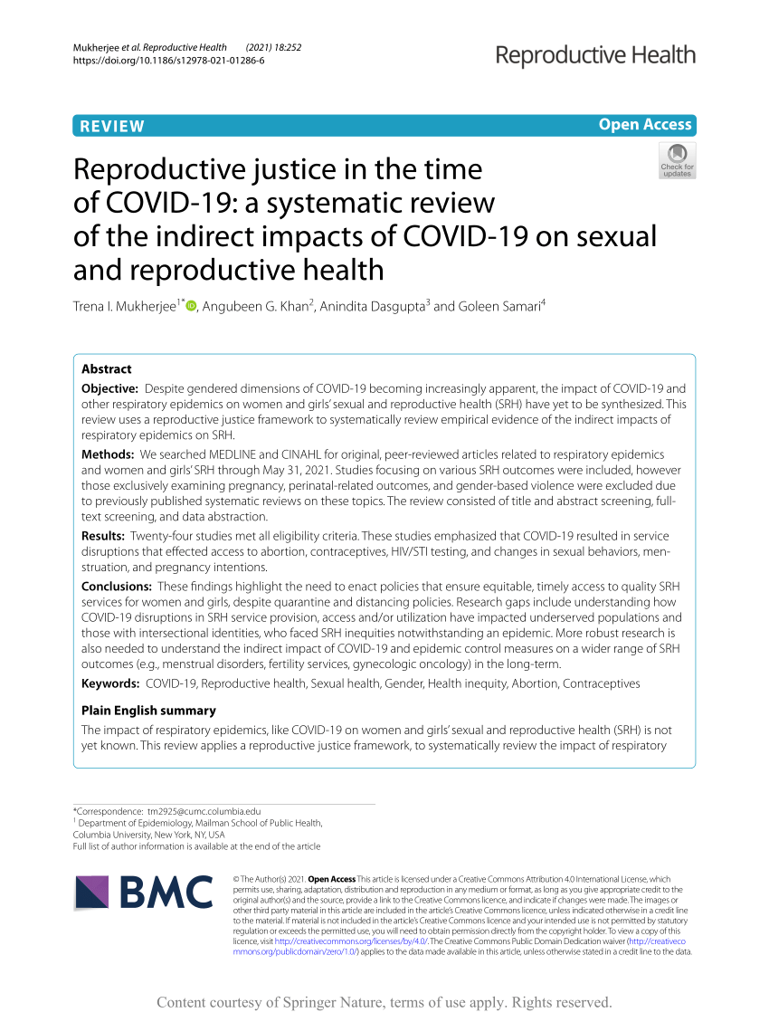 PDF Reproductive justice in the time of COVID 19 a systematic