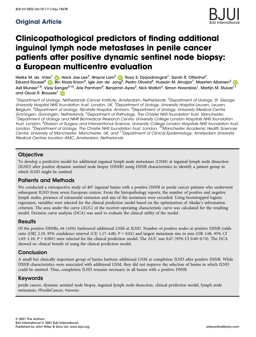 Pdf Clinicopathologic Predictors Of Finding Additional Inguinal Lymph Node Metastases In 