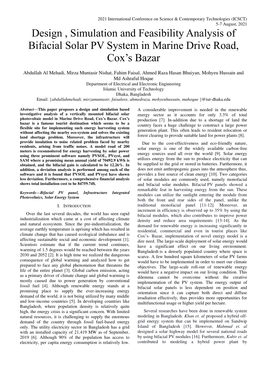 Pdf Design Simulation And Feasibility Analysis Of Bifacial Solar Pv System In Marine Drive Road Cox S Bazar