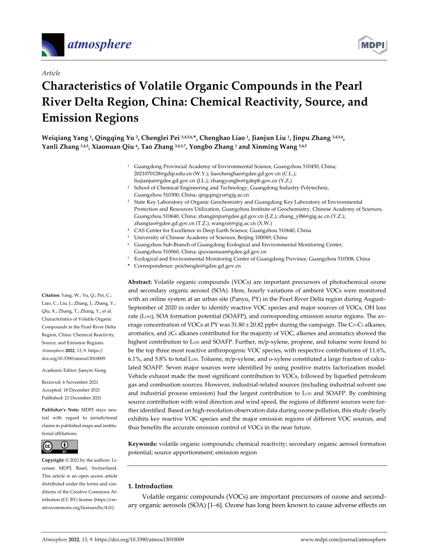 PDF) Characteristics of Volatile Organic Compounds in the Pearl 