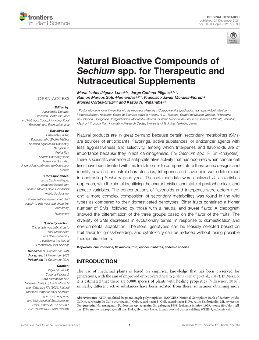 PDF) Natural Bioactive Compounds of Sechium spp. for Therapeutic and  Nutraceutical Supplements