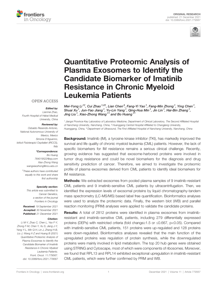 PDF) Quantitative Proteomic Analysis of Plasma Exosomes to 