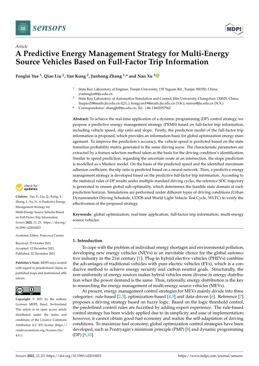 Pdf A Predictive Energy Management Strategy For Multi Energy Source Vehicles Based On Full Factor Trip Information