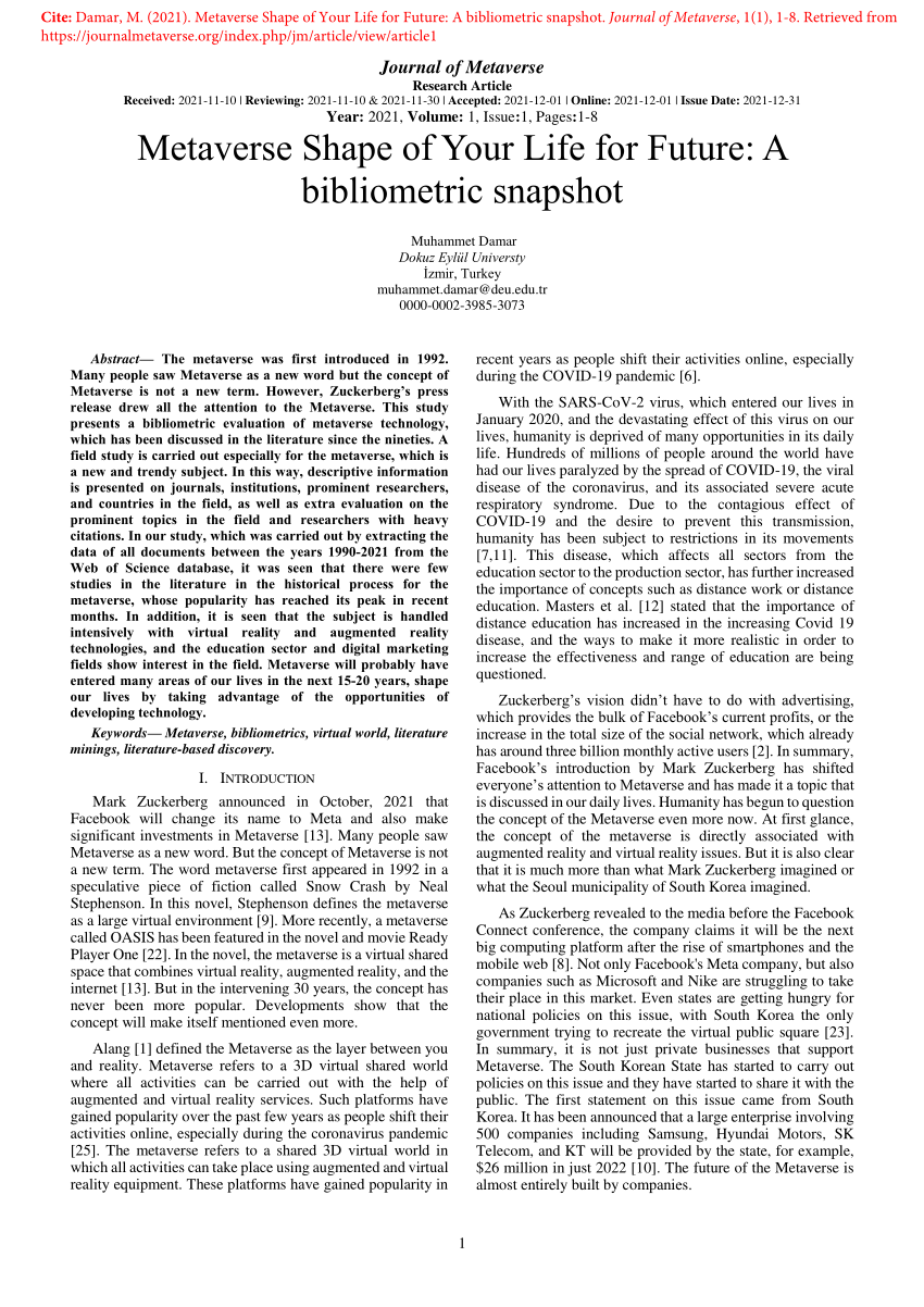 PDF) METAVERSO E ARQUITETURA: ANÁLISE BIBLIOMÉTRICA Metaverse and  Architecture: Bibliometrics Analysis