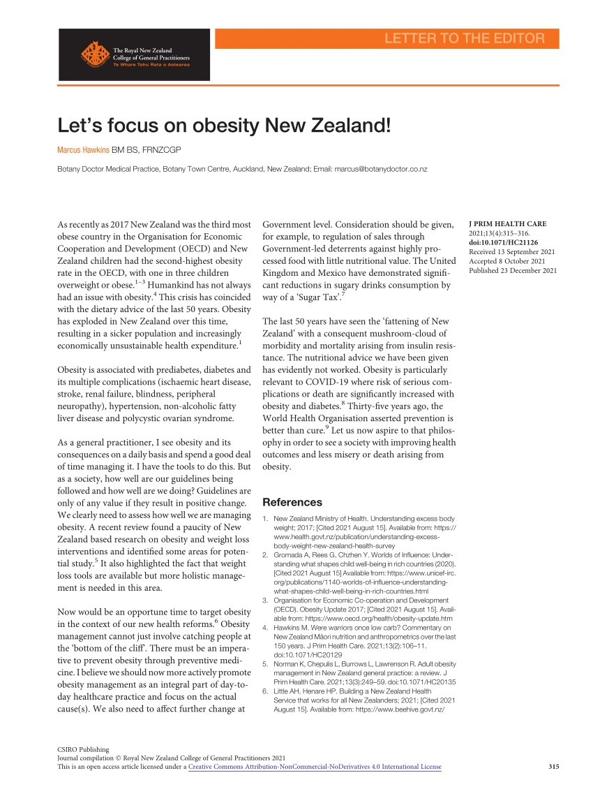 Pdf Lets Focus On Obesity New Zealand 
