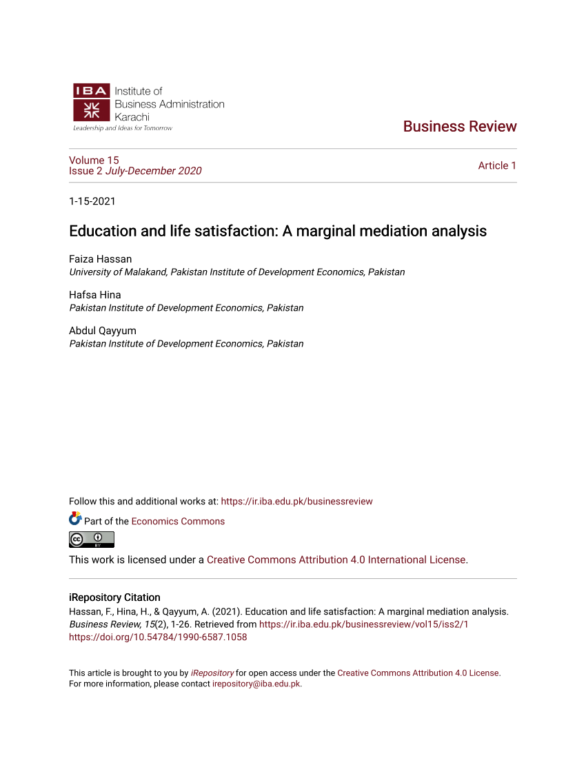 Pdf Education And Life Satisfaction A Marginal Mediation Analysis