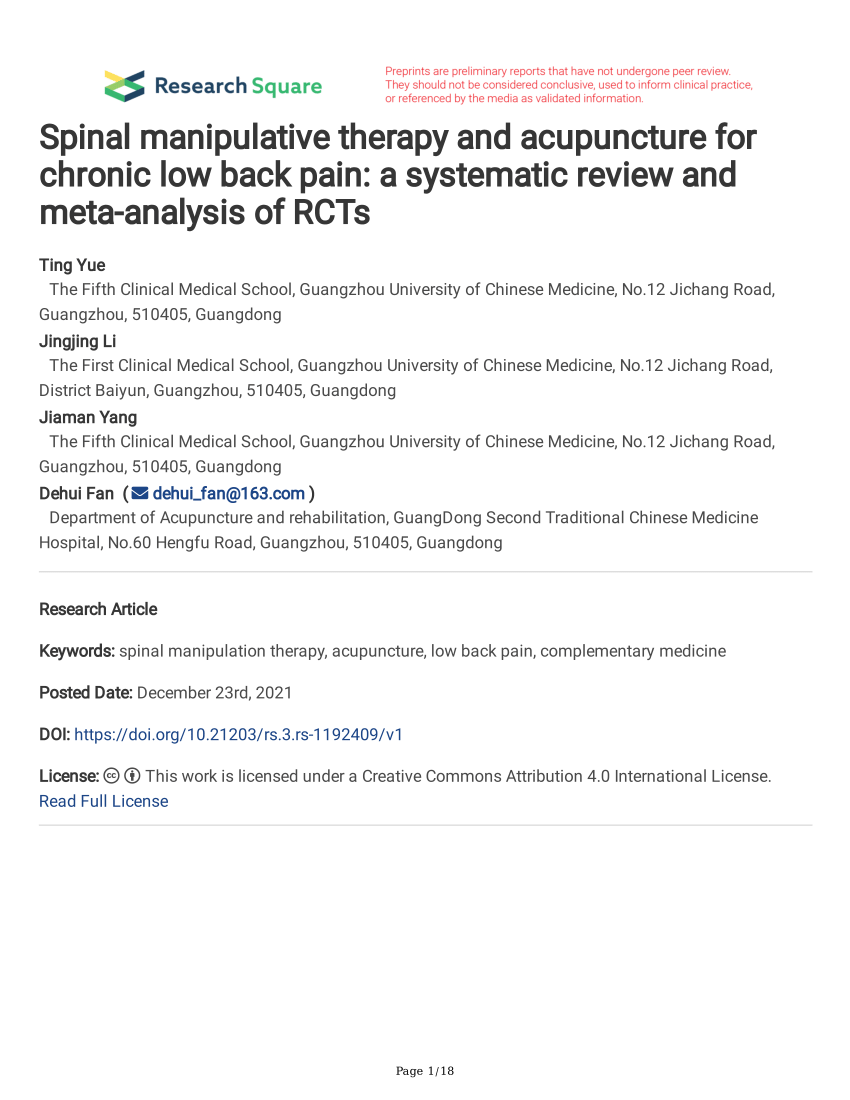 (PDF) Spinal manipulative therapy and acupuncture for chronic low back