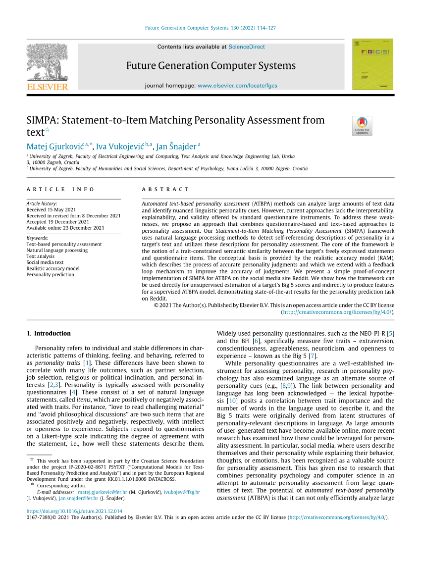 PDF] Detection of Myers-Briggs Type Indicator via Text Based  Computer-Mediated Communication